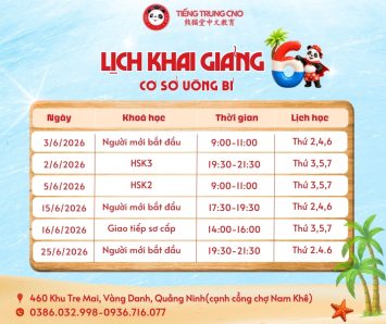 LỊCH KHAI GIẢNG THÁNG 6 CƠ SỞ UÔNG BÍ