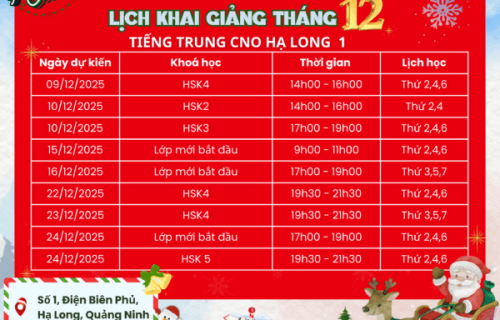 LỊCH KHAI GIẢNG THÁNG 12 – TIẾNG TRUNG CNO